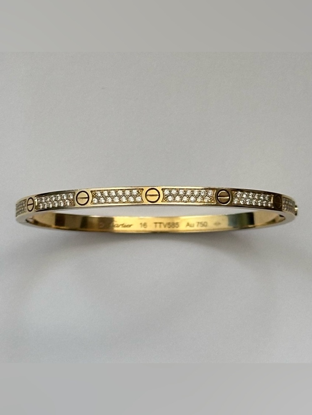 Cartier Love Bracelet Paved Diamond 18K Yellow Gold Bangle Small Model Size 16